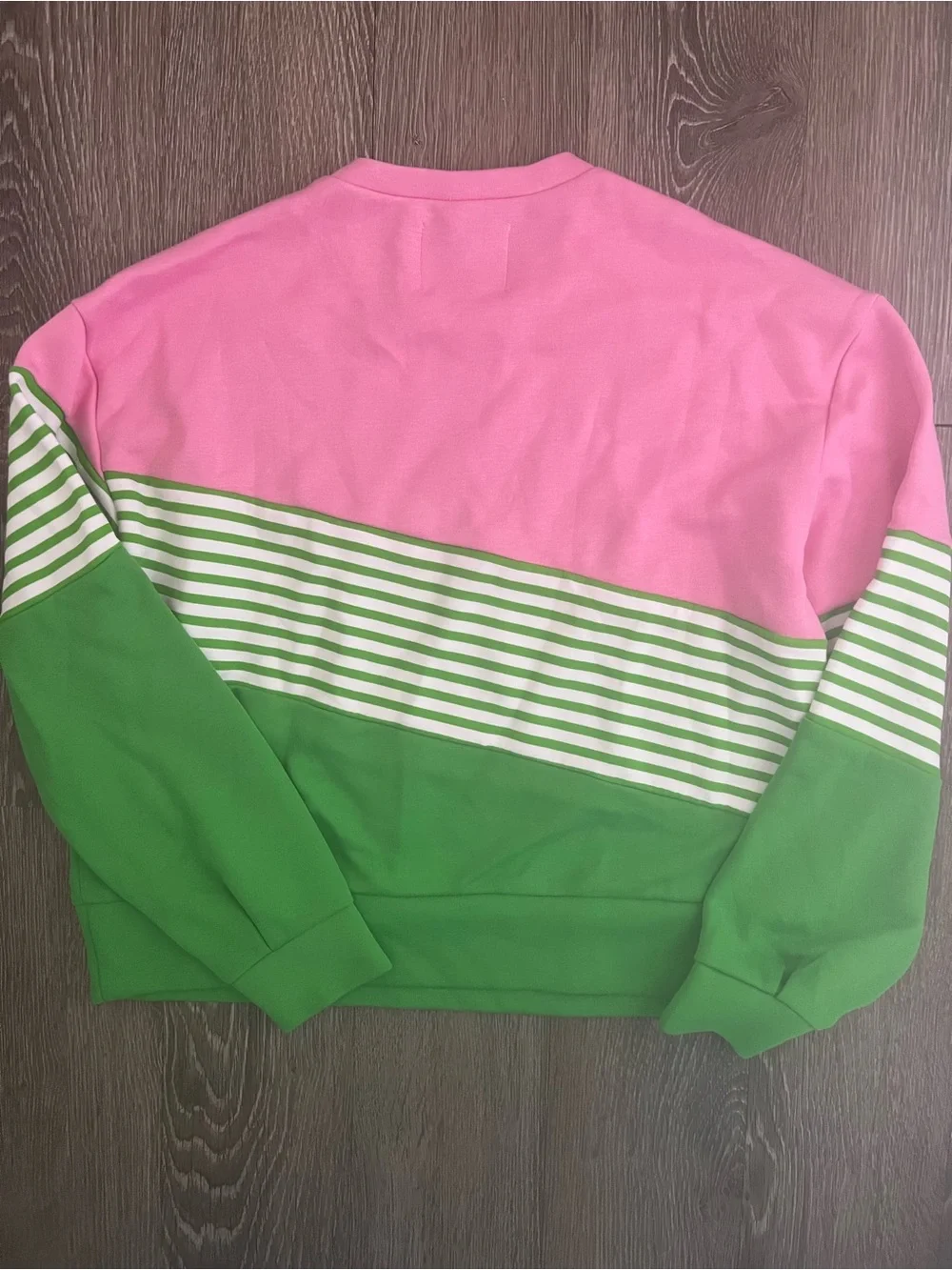 Addison Bay Colorblock Pullover Sweatshirt Pink Green Stripe Size Large NWT